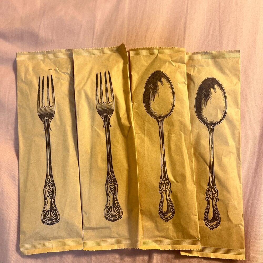 Vintage-Style Paper Utensil Bags – Fork & Spoon Print (Set of 4)
